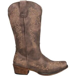Roper Riley SZ 7 Scroll Embroidered Snip Toe Cowboy Womens Brown Boots 09-021